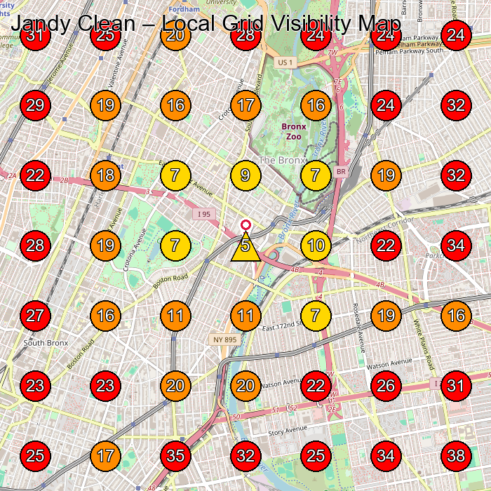 Jandy Clean GeoGrid visibility map for Commercial Cleaning Service in Bronx